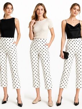 Ricki's Pull On Polka Dot Cropped Pants Womens Small Stretch Feminine Work Party